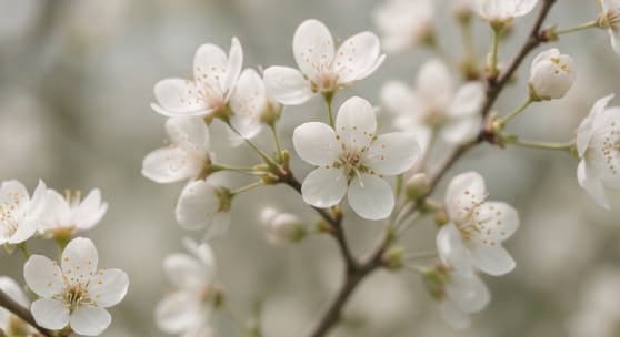 Pear blossom branch in soft light